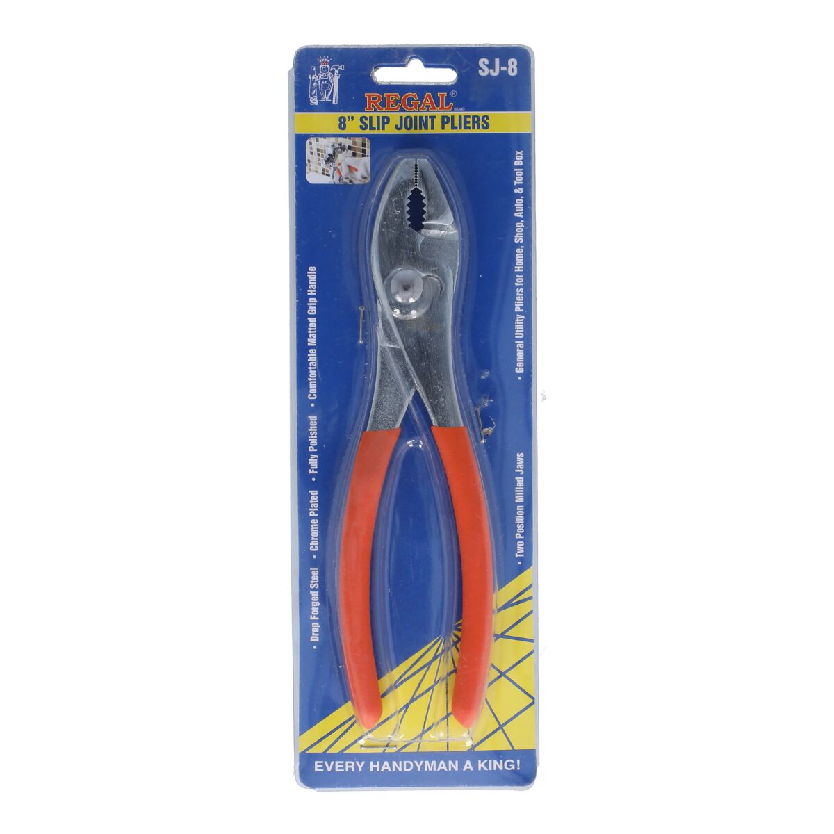 Regal Drop Steel Slip Joint Pliers with Matted Grip Handle Silver and Orange 8inch